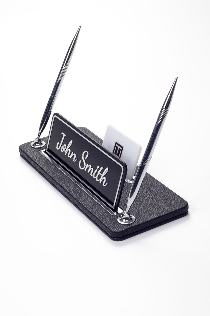 Capella İki Kalemli Deri Masa İsimliği Siyah Krom Detaylı