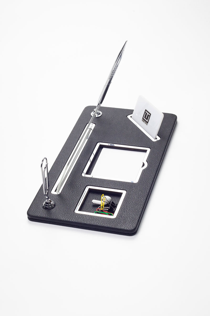 Royal Organizer Deri Masa İsimliği Siyah Krom Detaylı