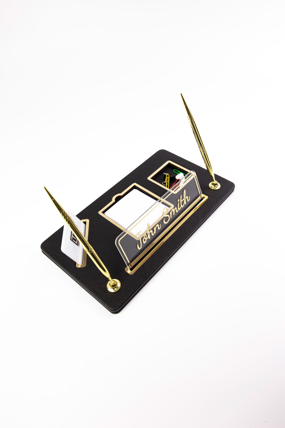 Royal Organizer İki Kalemli Deri Masa İsimliği Siyah Gold Detaylı