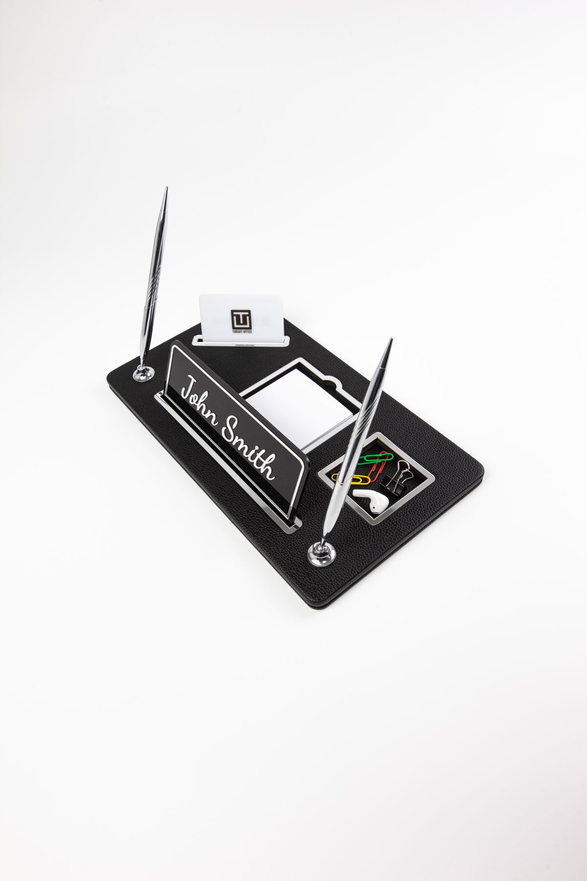 Royal Deri Masa İsimliği Siyah Krom Detaylı