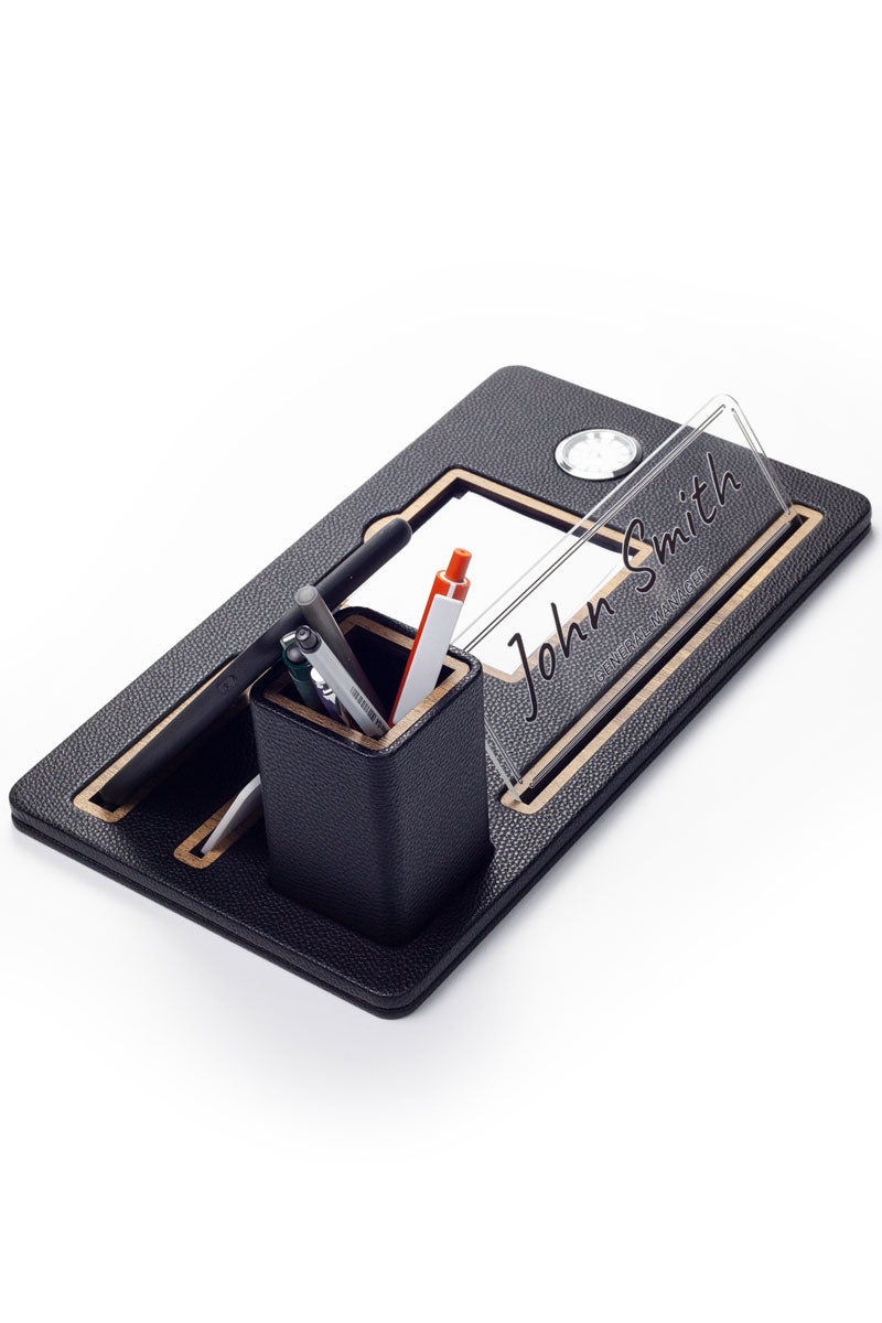 London Masaüstü İsimliği Deri Organizer Ahşap Detaylı