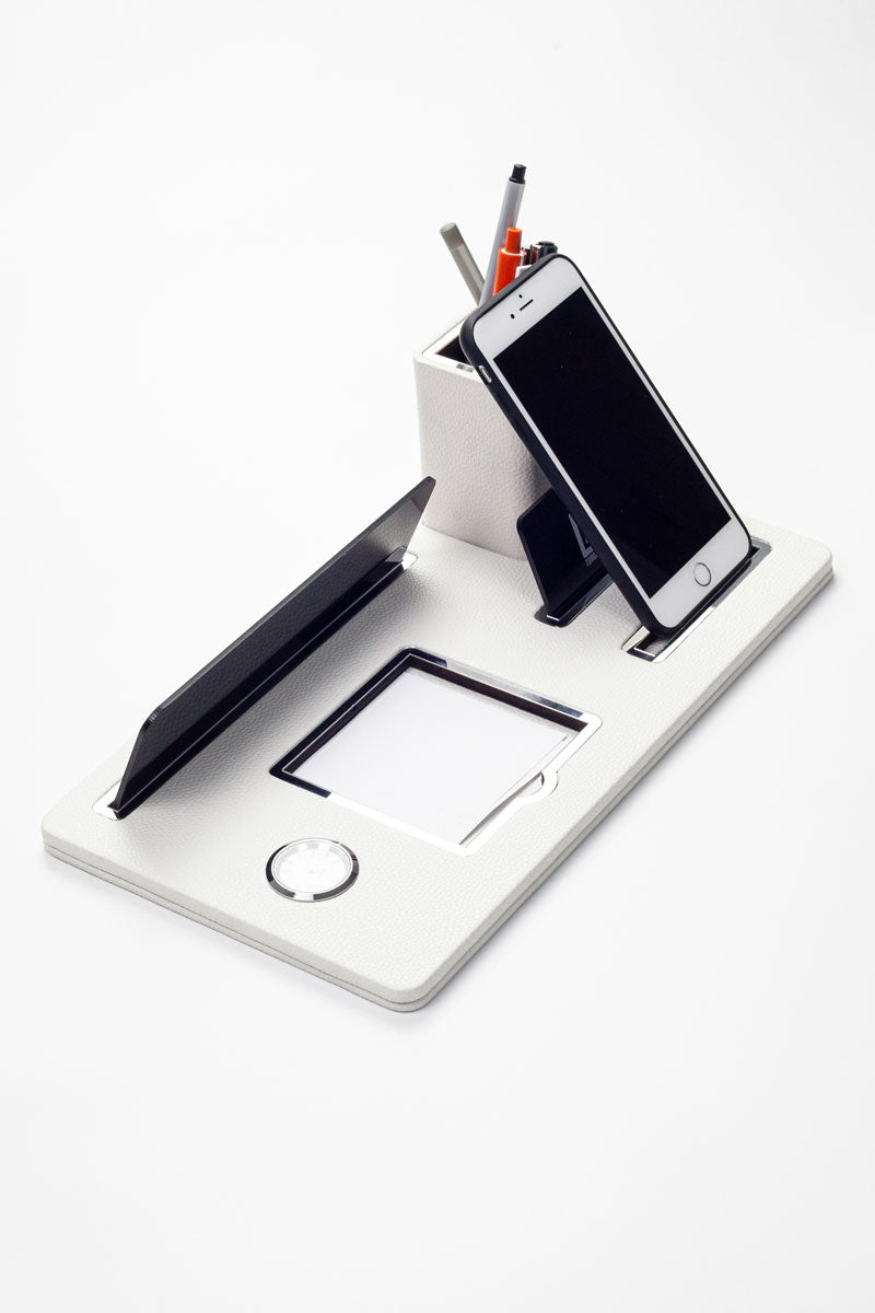 London Masaüstü İsimliği Deri Organizer Beyaz Krom Detaylı