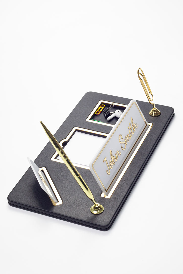 Royal Organizer Deri Masa İsimliği Düz Siyah Gold Detaylı