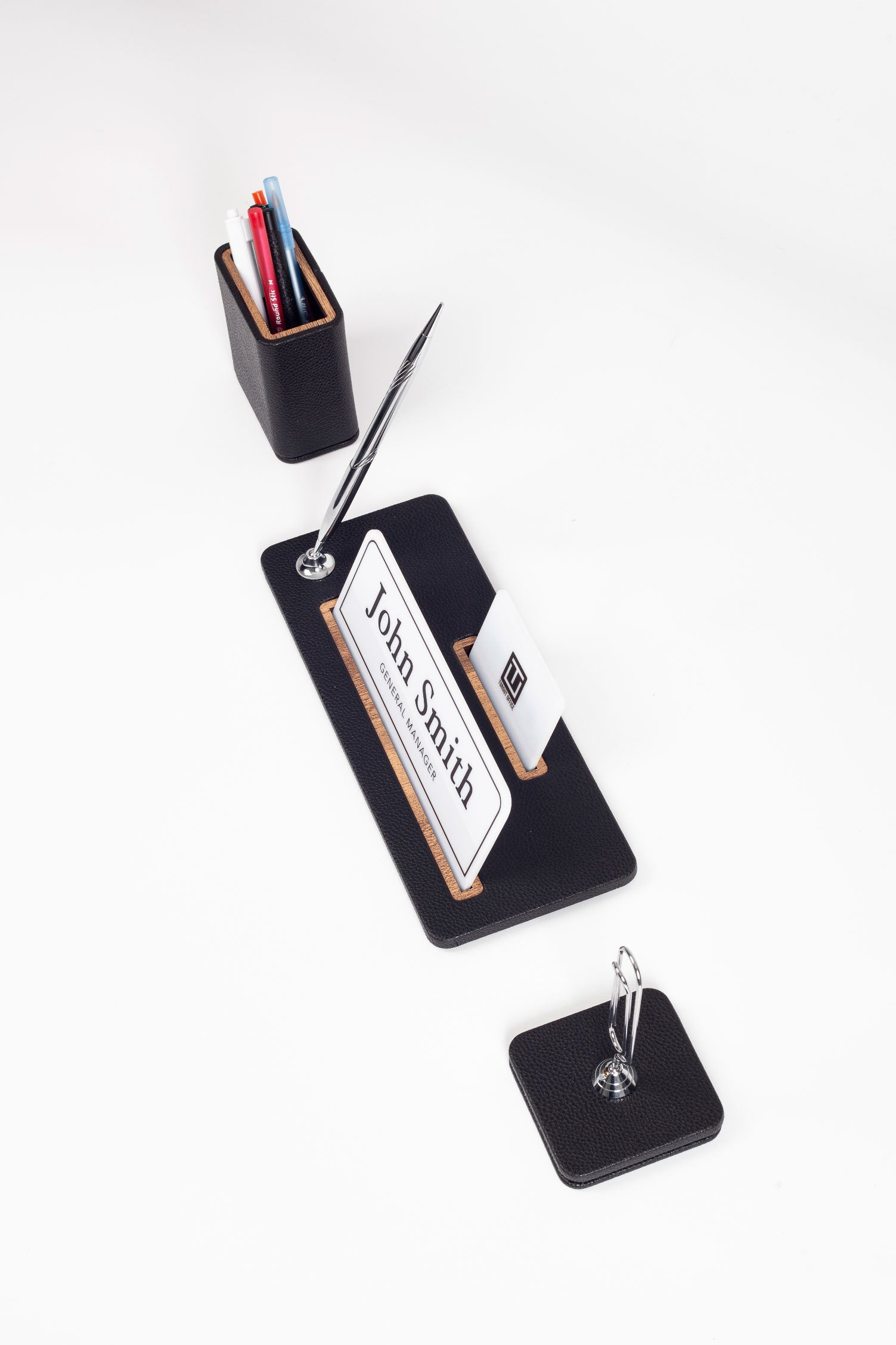 Cavalli 3 Parça Masa İsimlik Seti Siyah Ahşap Detaylı