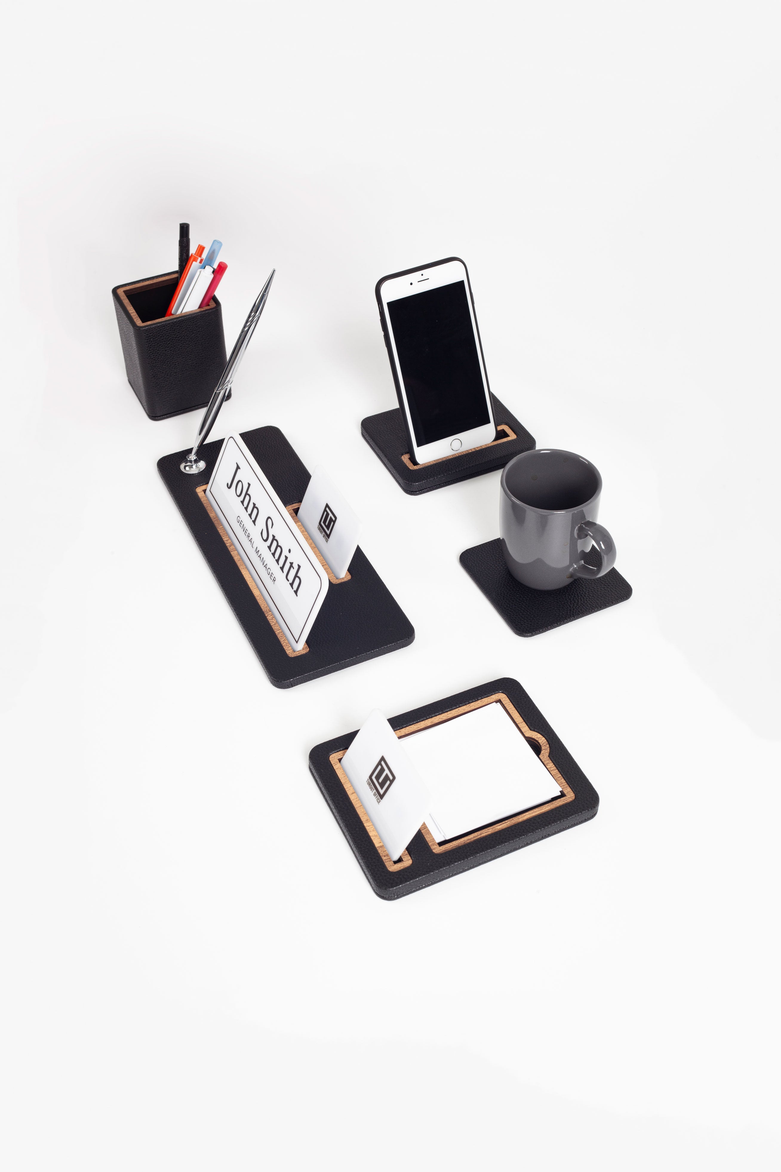 Cavalli 5 Parça Masa İsimlik Seti Siyah Ahşap Detaylı