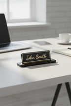 Alya Deri Masa İsimliği Düz Siyah Gold Detaylı