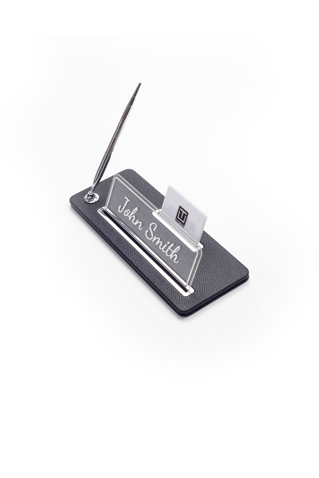 Cavalli Tek Kalemli Deri Masa İsimliği Siyah Krom Detaylı