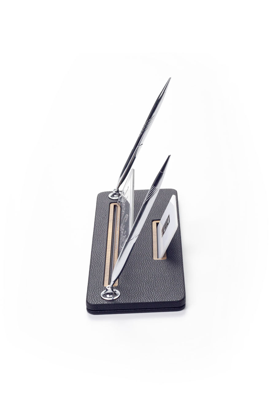 Capella İki Kalemli Deri Masa İsimliği Siyah Ahşap Detaylı