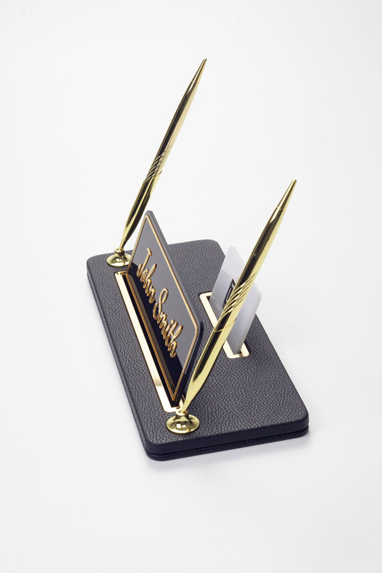 Capella İki Kalemli Deri Masa İsimliği Siyah Gold Detaylı