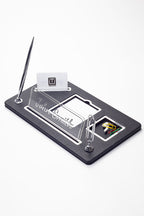 Royal Organizer Deri Masa İsimliği Siyah Krom Detaylı