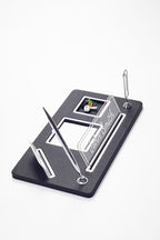 Royal Organizer Deri Masa İsimliği Siyah Krom Detaylı