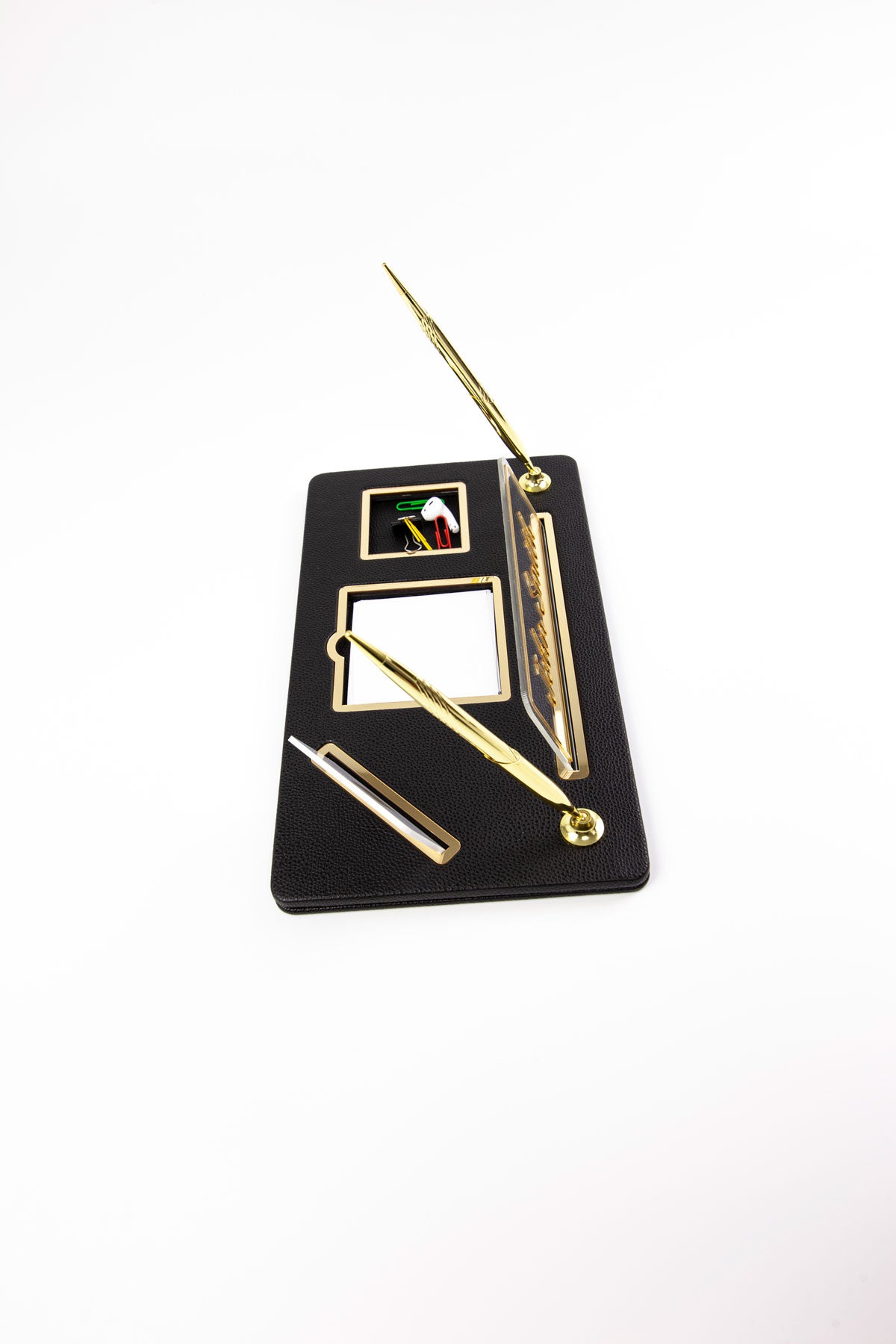 Royal Organizer İki Kalemli Deri Masa İsimliği Siyah Gold Detaylı