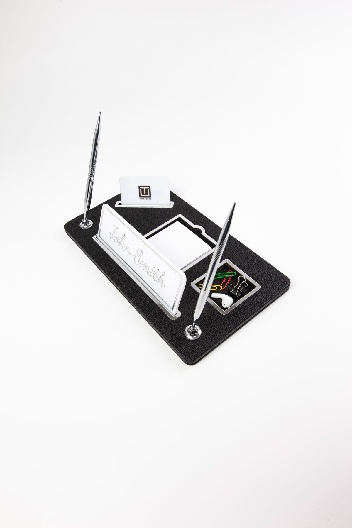 Royal Organizer İki Kalemli Deri Masa İsimliği Siyah Krom Detaylı