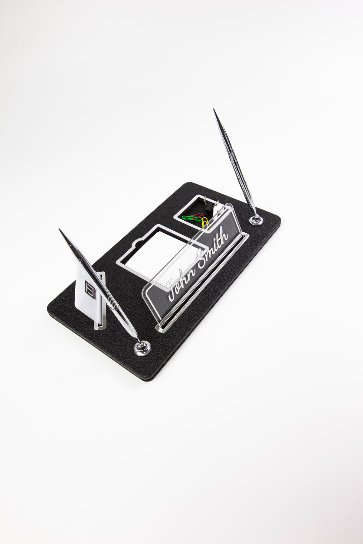 Royal Organizer İki Kalemli Deri Masa İsimliği Siyah Krom Detaylı