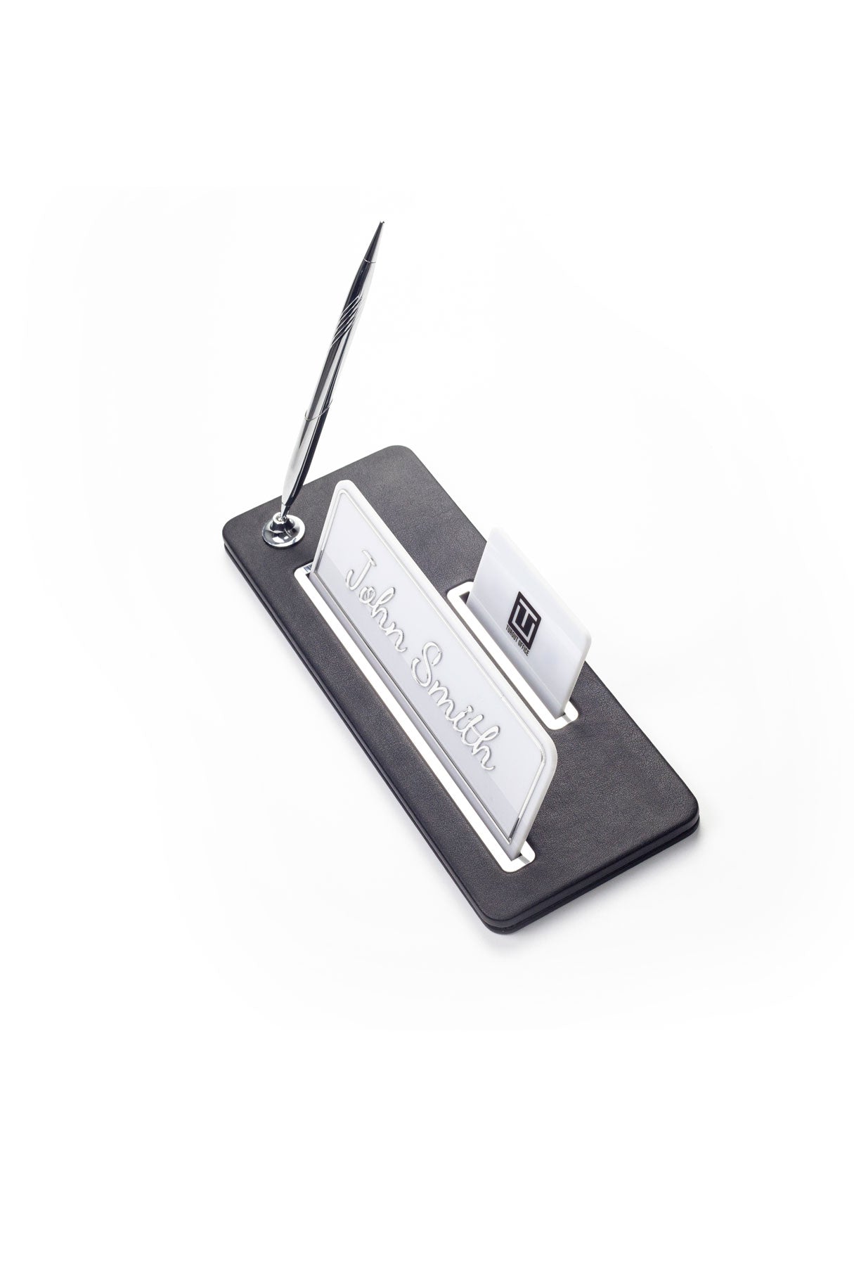 Cavalli Tek Kalemli Deri Masa İsimliği  Düz Siyah Krom Detaylı