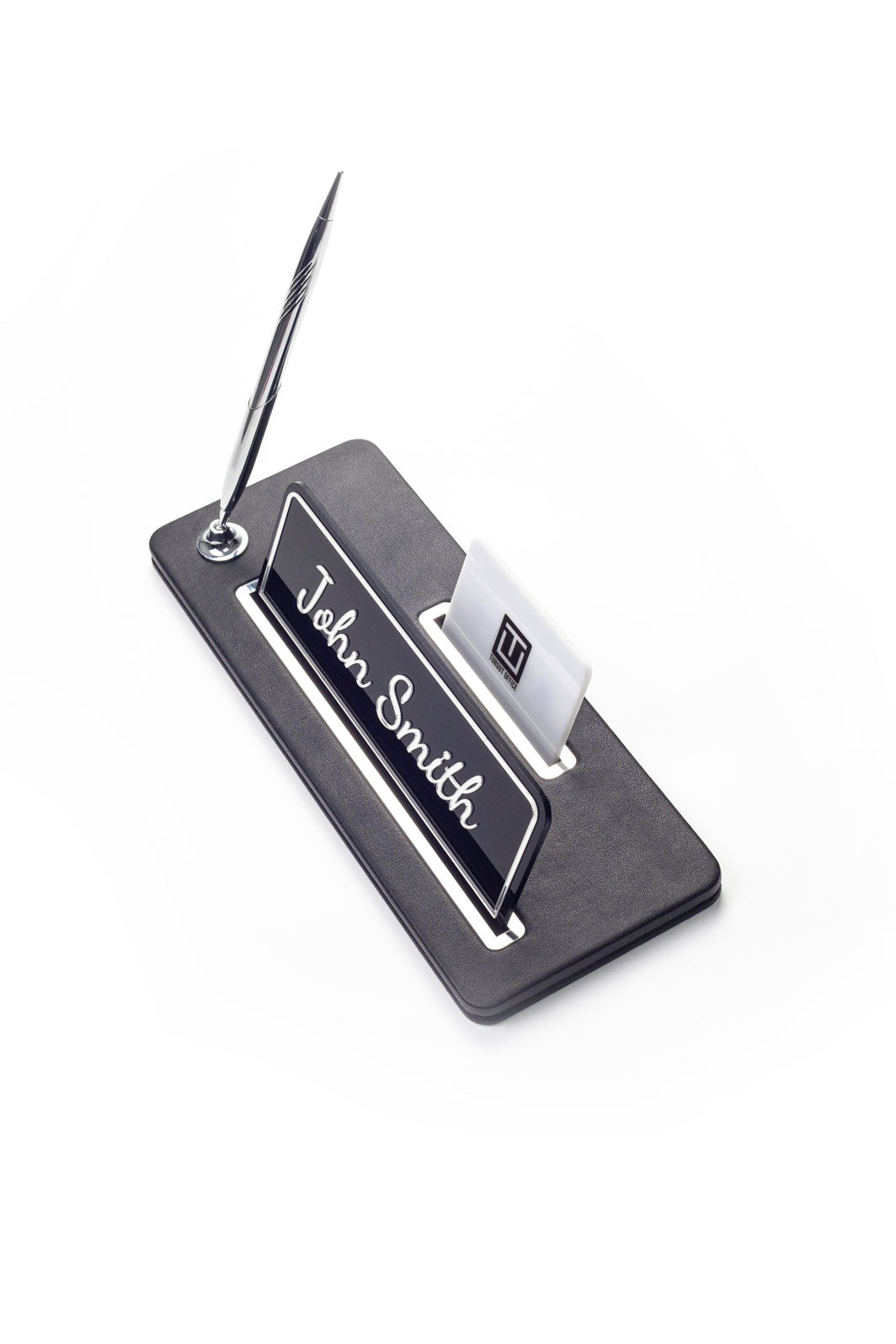 Cavalli Tek Kalemli Deri Masa İsimliği  Düz Siyah Krom Detaylı