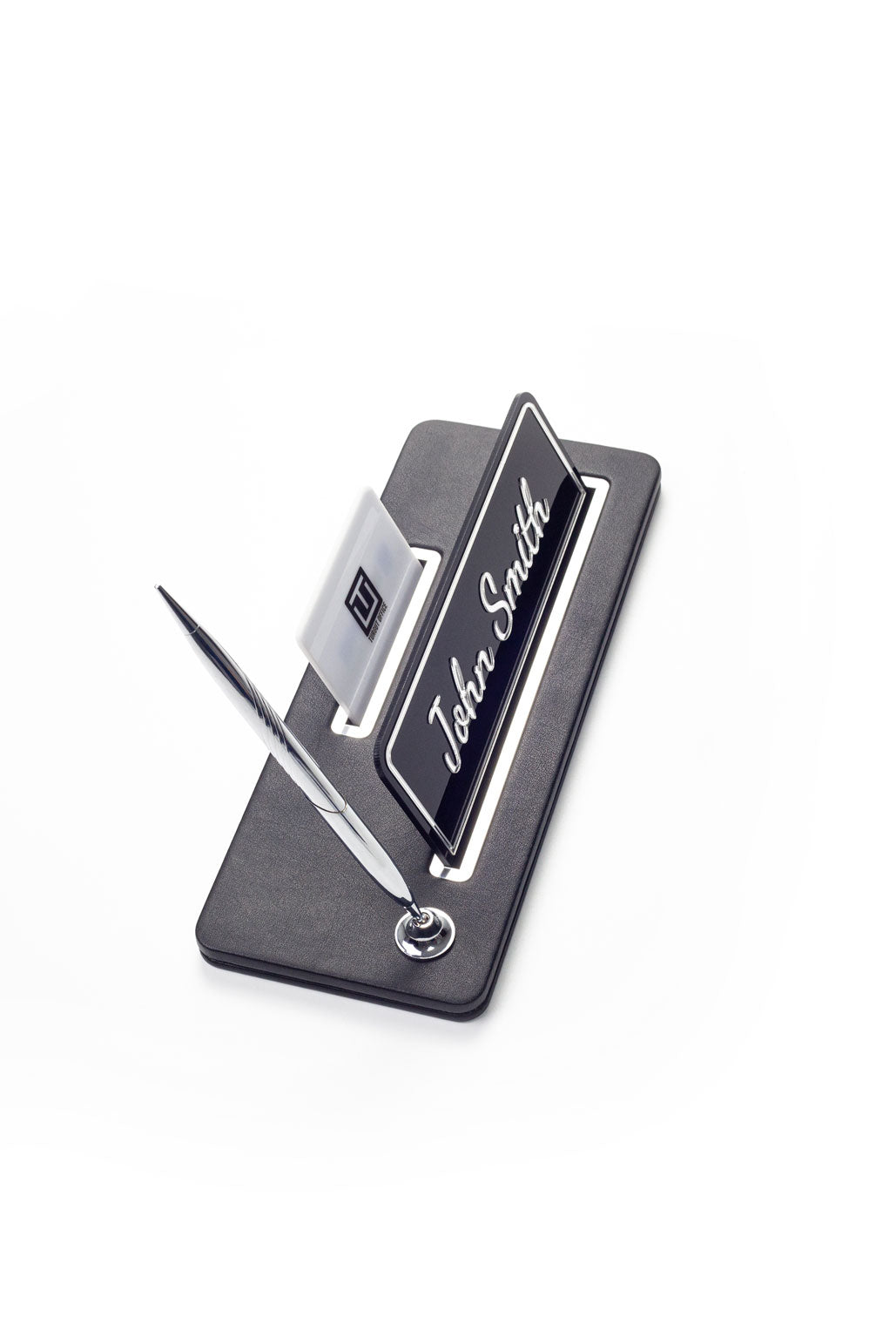 Cavalli Tek Kalemli Deri Masa İsimliği  Düz Siyah Krom Detaylı