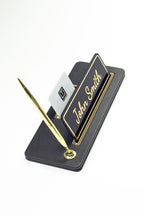 Cavalli Tek Kalemli Deri Masa İsimliği Düz Siyah Gold Detaylı