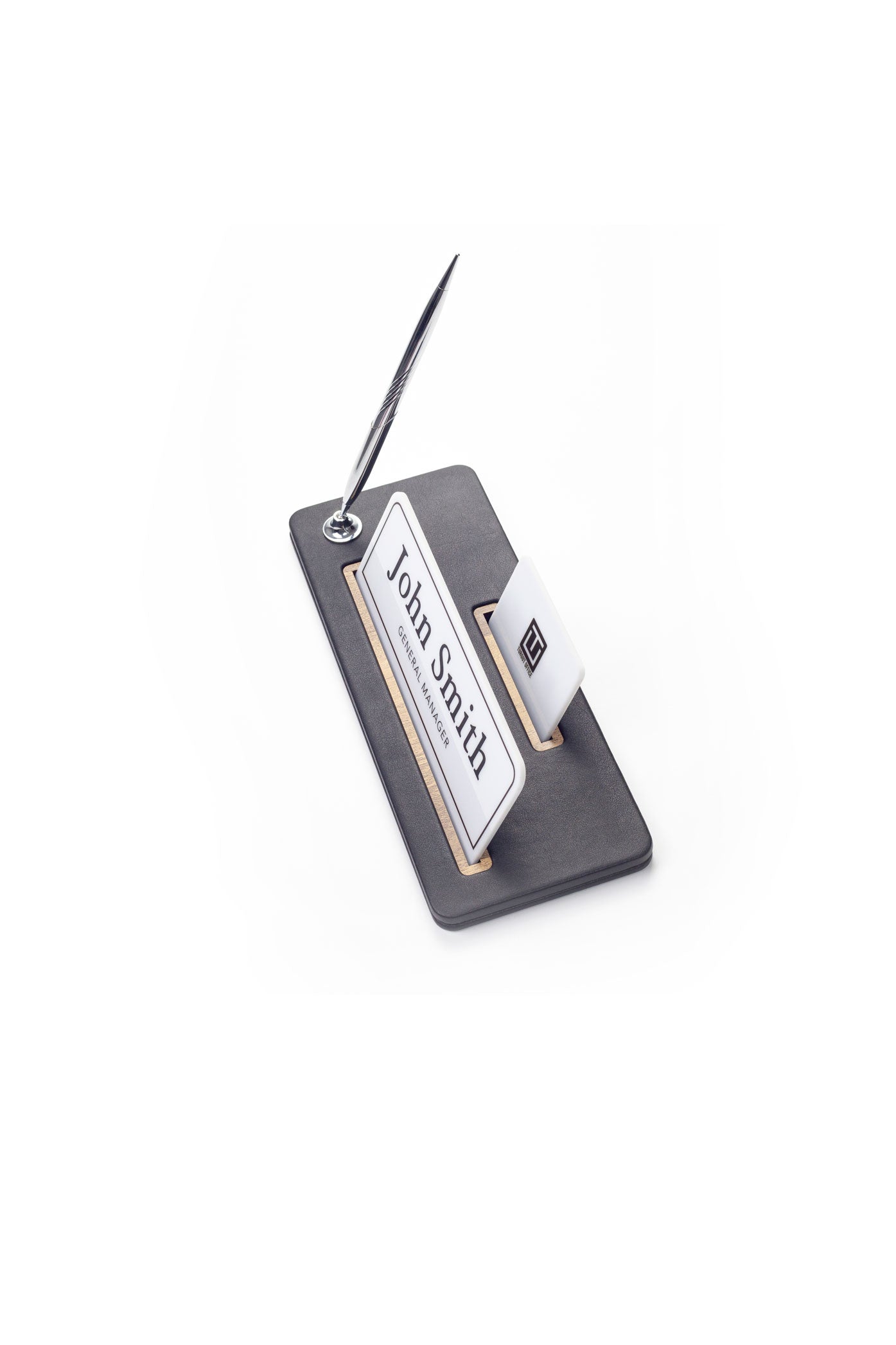 Cavalli Tek Kalemli Deri Masa İsimliği Düz Siyah Ahşap Detaylı