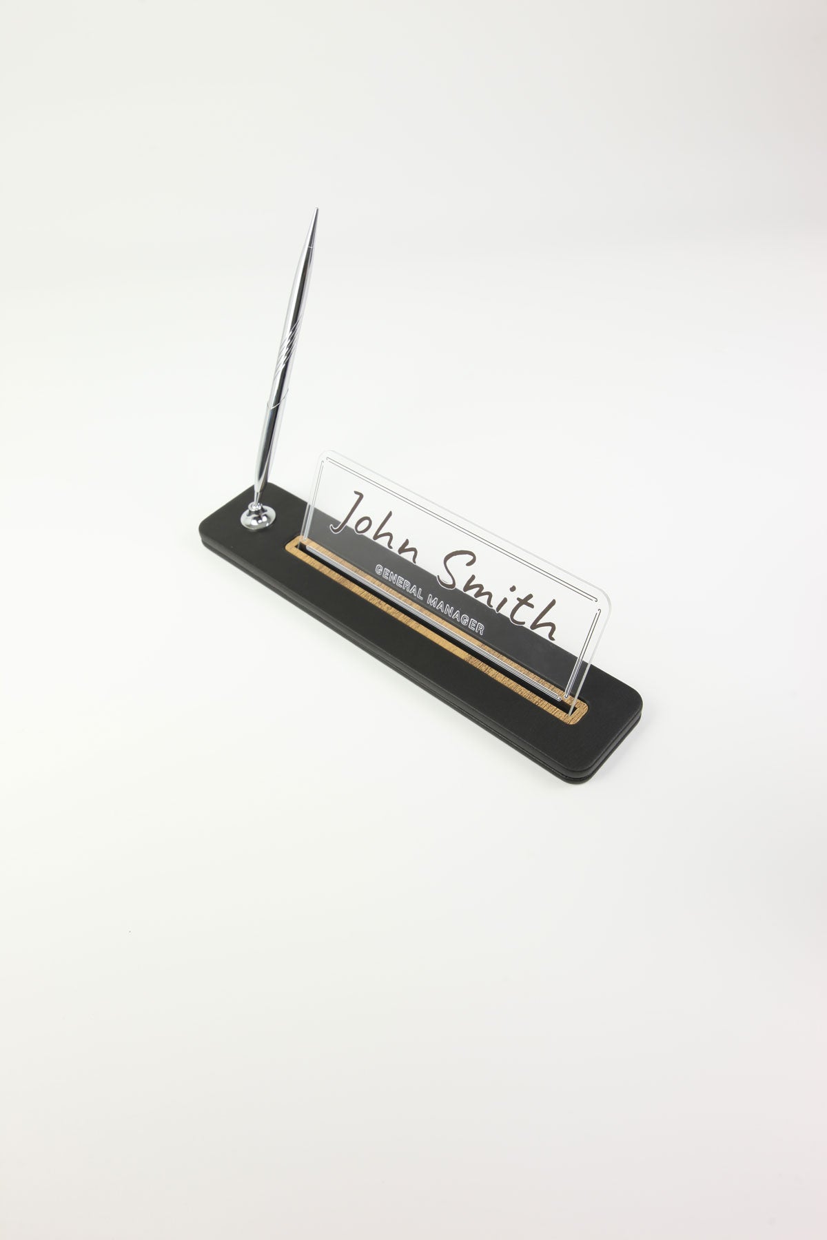 Lincoln Kalemli Deri Masaüstü İsimliği Düz Siyah Ahşap Detaylı - İsimlik ve İmza Kalemi