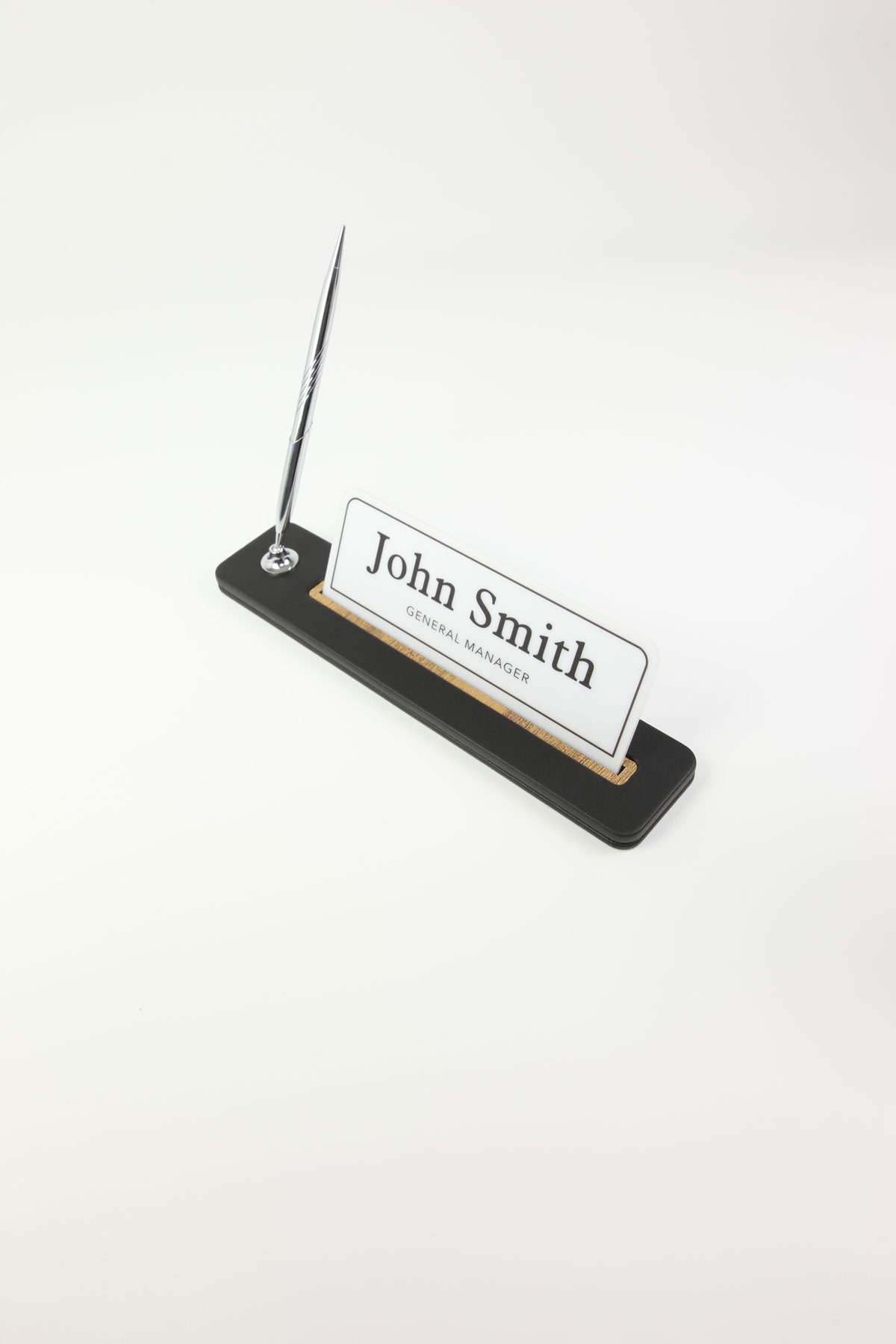 Lincoln Kalemli Deri Masaüstü İsimliği Düz Siyah Ahşap Detaylı - İsimlik ve İmza Kalemi