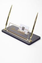 Capella İki Kalemli Deri Masa İsimliği Düz Siyah Gold Detaylı