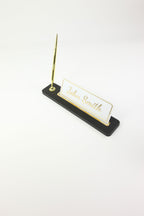 Lincoln Kalemli Deri Masaüstü İsimliği Düz Siyah Gold Detaylı - İsimlik ve İmza Kalemi