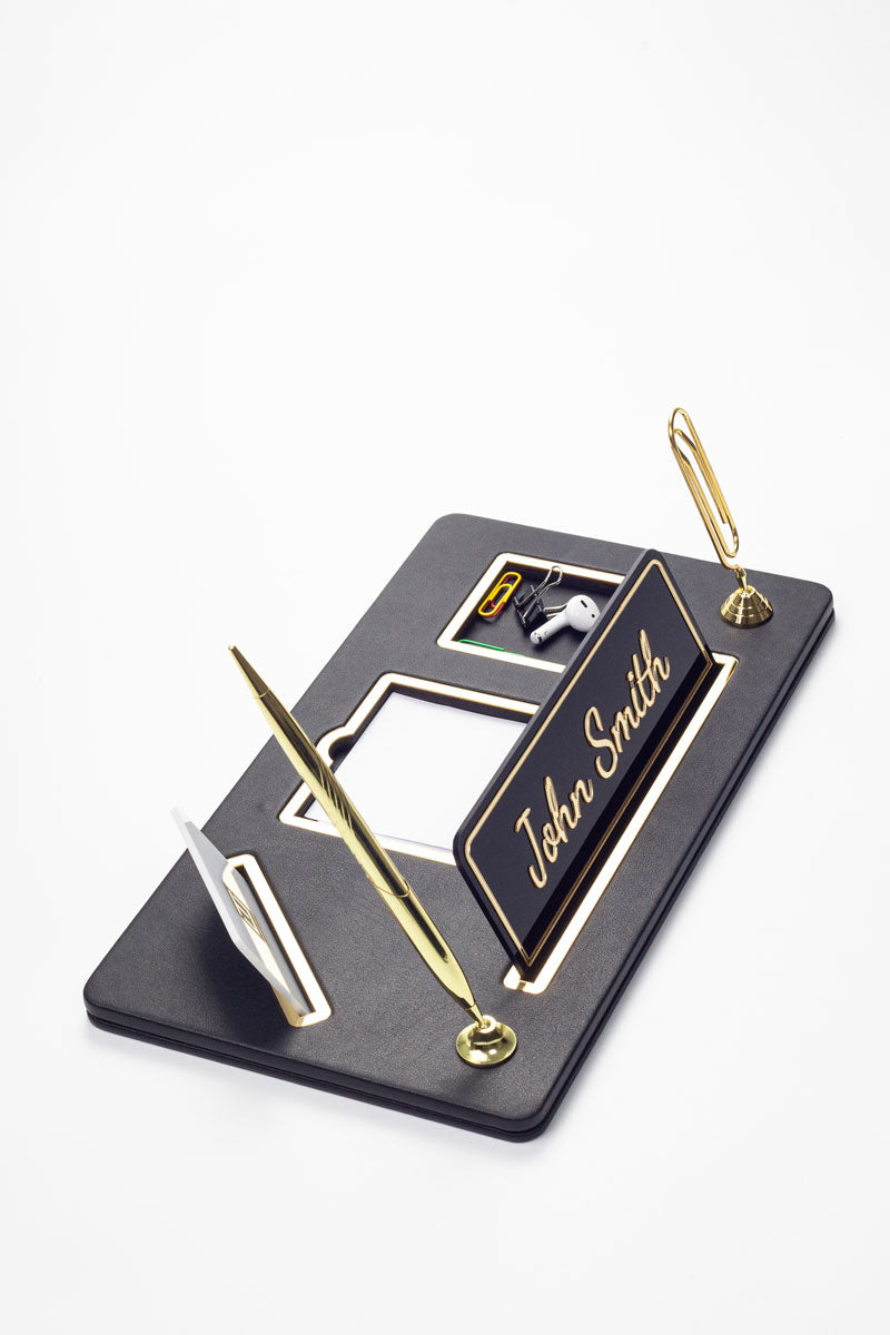 Royal Organizer Deri Masa İsimliği Düz Siyah Gold Detaylı