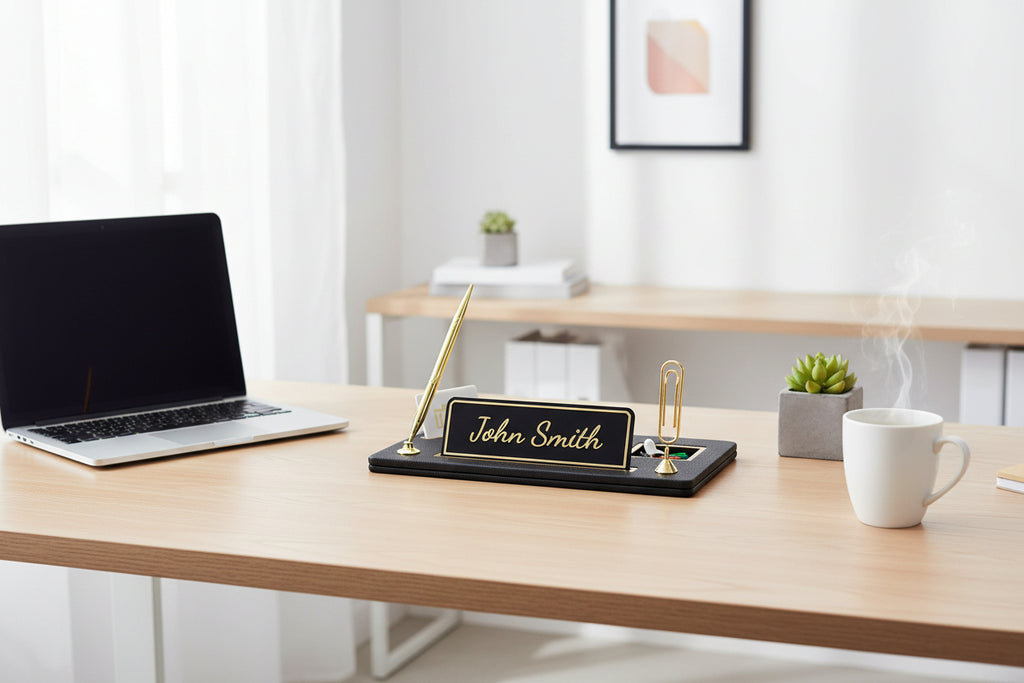 Royal Organizer Deri Masa İsimliği Siyah Gold Detaylı