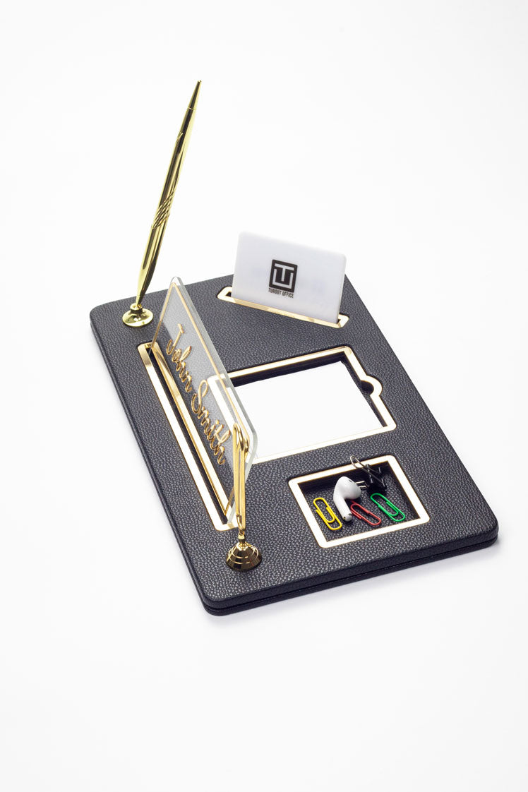 Royal Organizer Deri Masa İsimliği Siyah Gold Detaylı