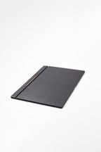 Deri Kapaklı Masa Sümeni Siyah Ahşap Detaylı 60x40cm