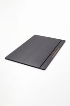 Deri Kapaklı Masa Sümeni Siyah Ahşap Detaylı 60x40cm