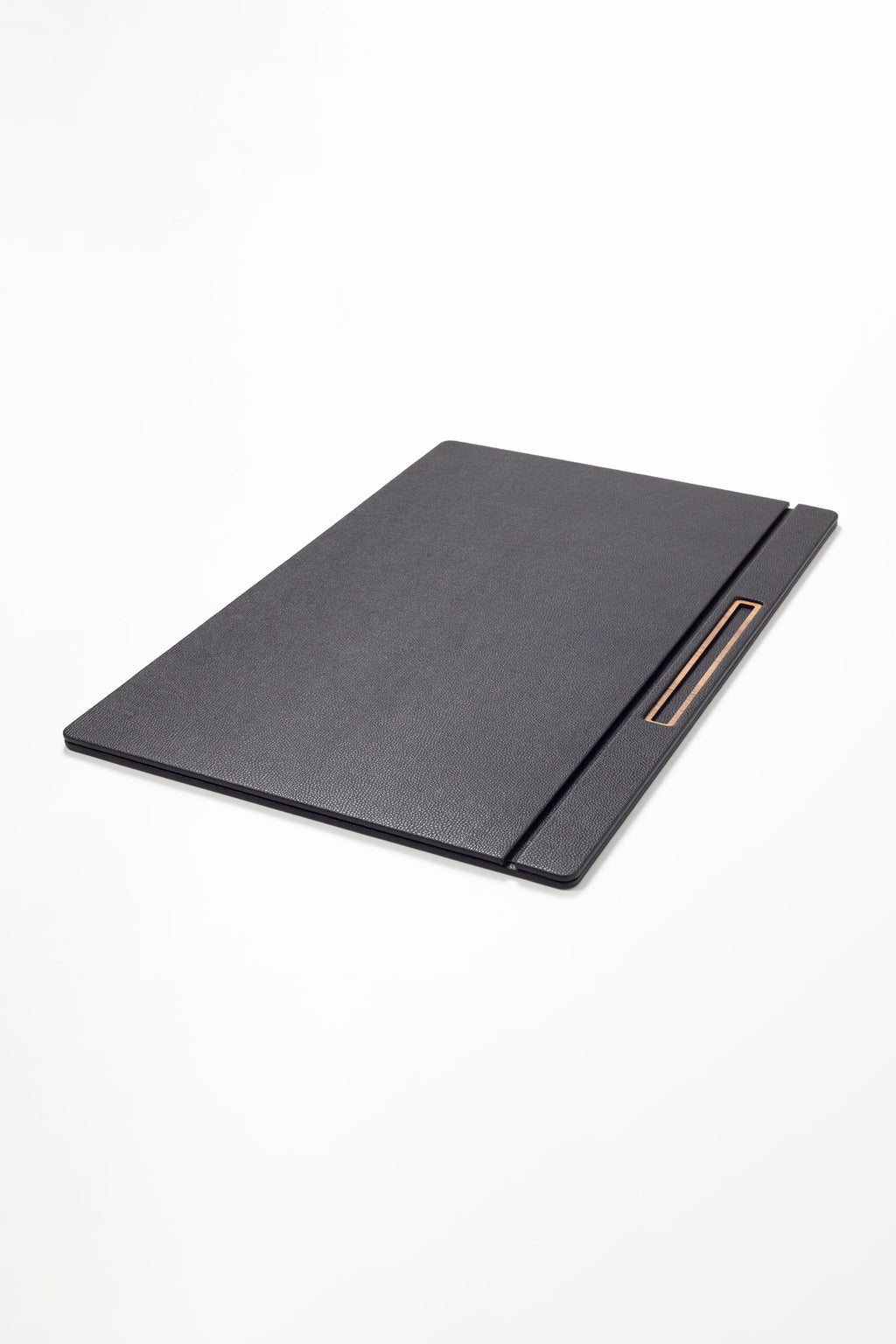 Deri Kapaklı Masa Sümeni Siyah Ahşap Detaylı 60x40cm