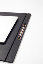 Deri Kapaklı Masa Sümeni Siyah Ahşap Detaylı 60x40cm