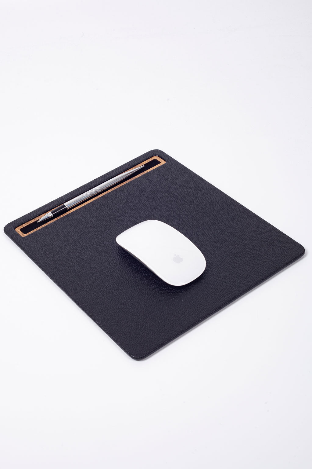 Deri Mousepad Siyah Ahşap Detaylı