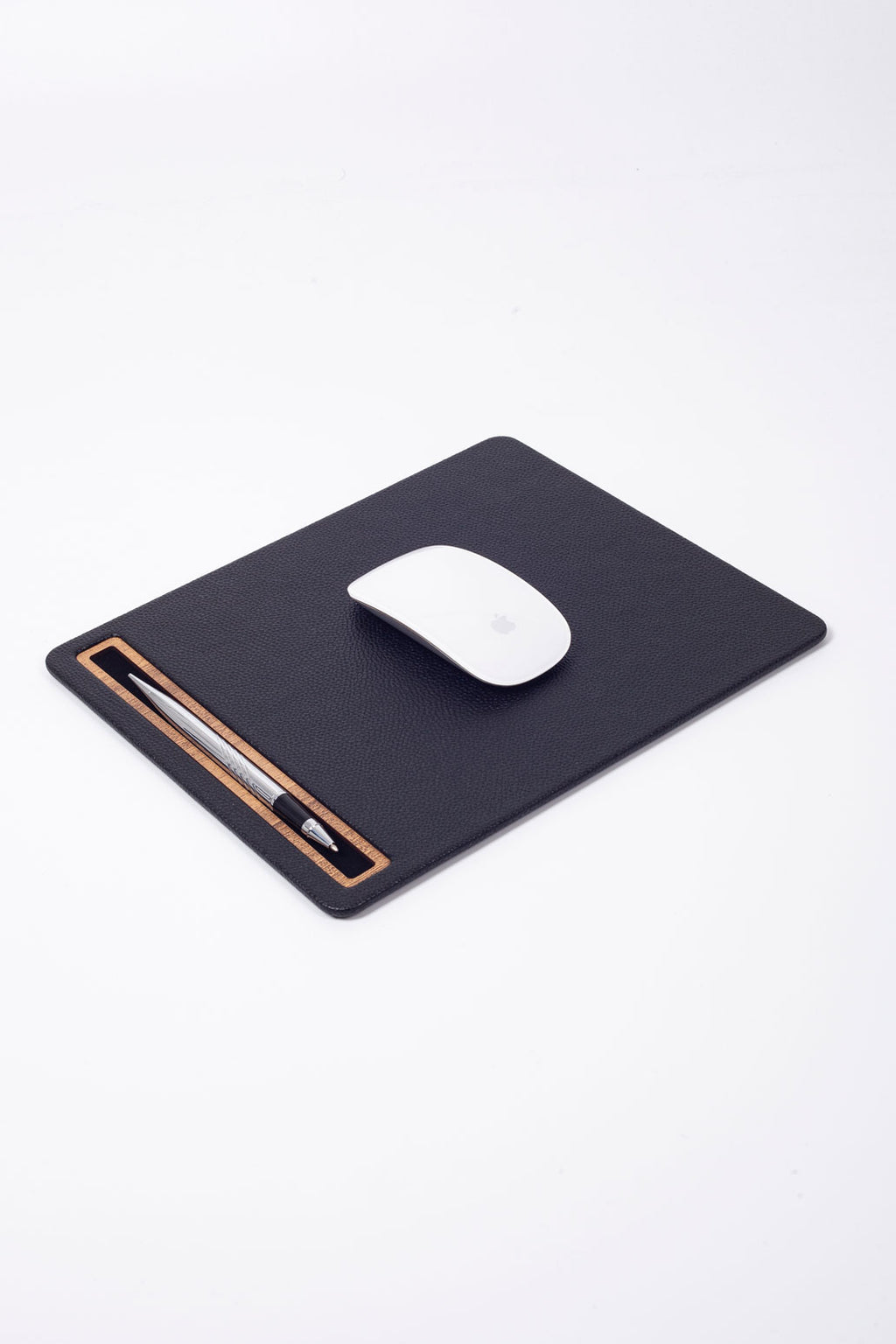 Deri Mousepad Siyah Ahşap Detaylı