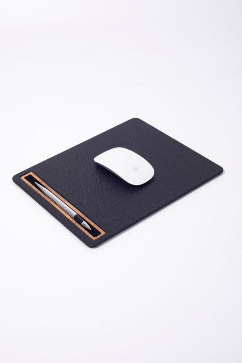 Deri Mousepad Siyah Ahşap Detaylı