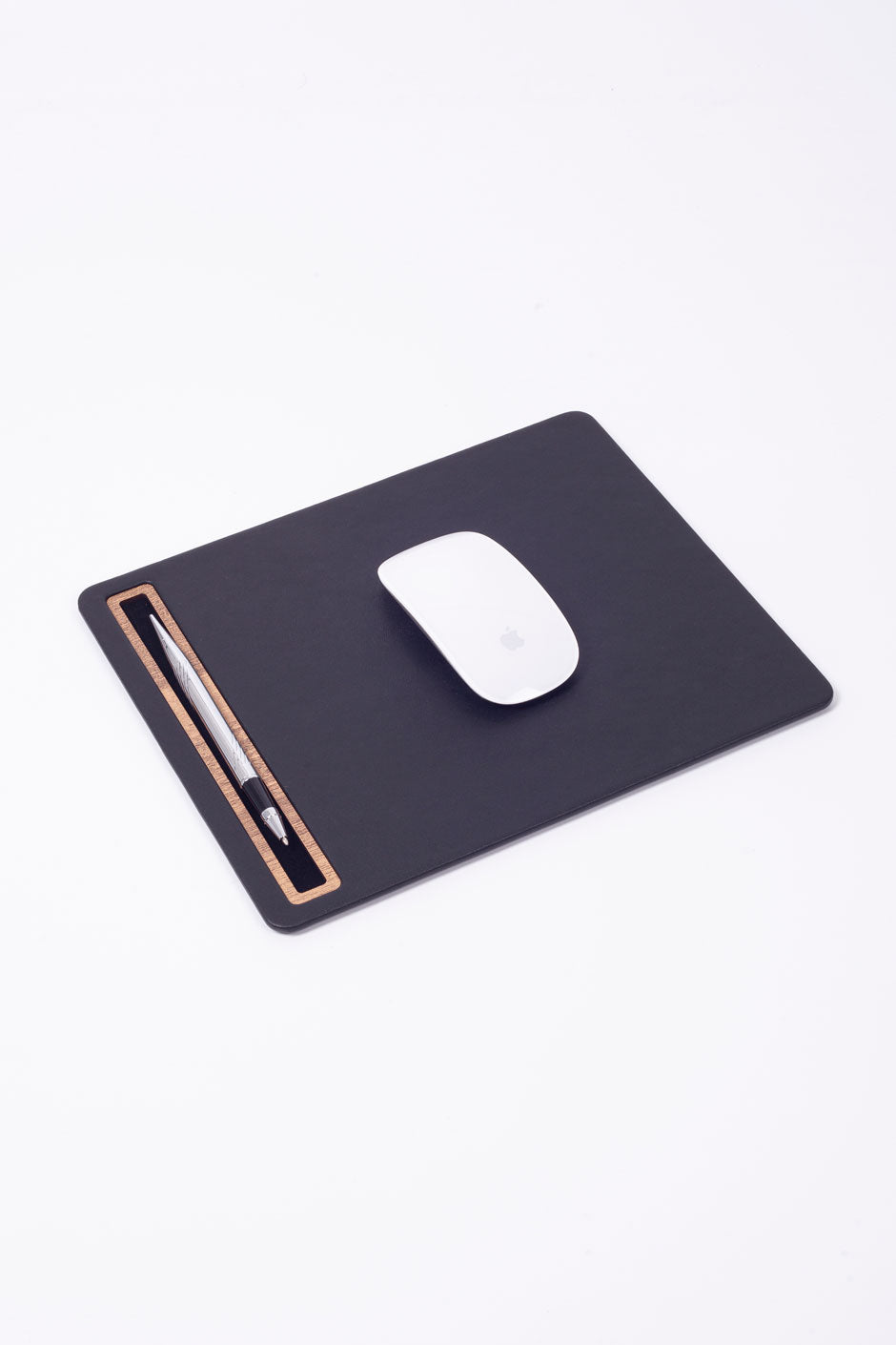 Deri Mousepad Düz Siyah Ahşap Detaylı