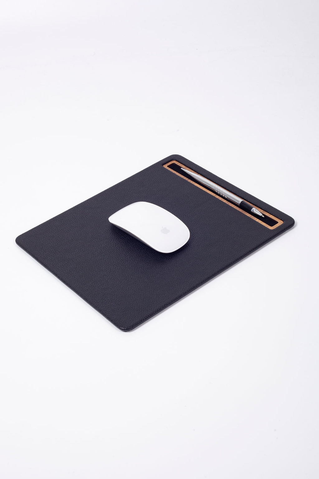 Deri Mousepad Siyah Ahşap Detaylı