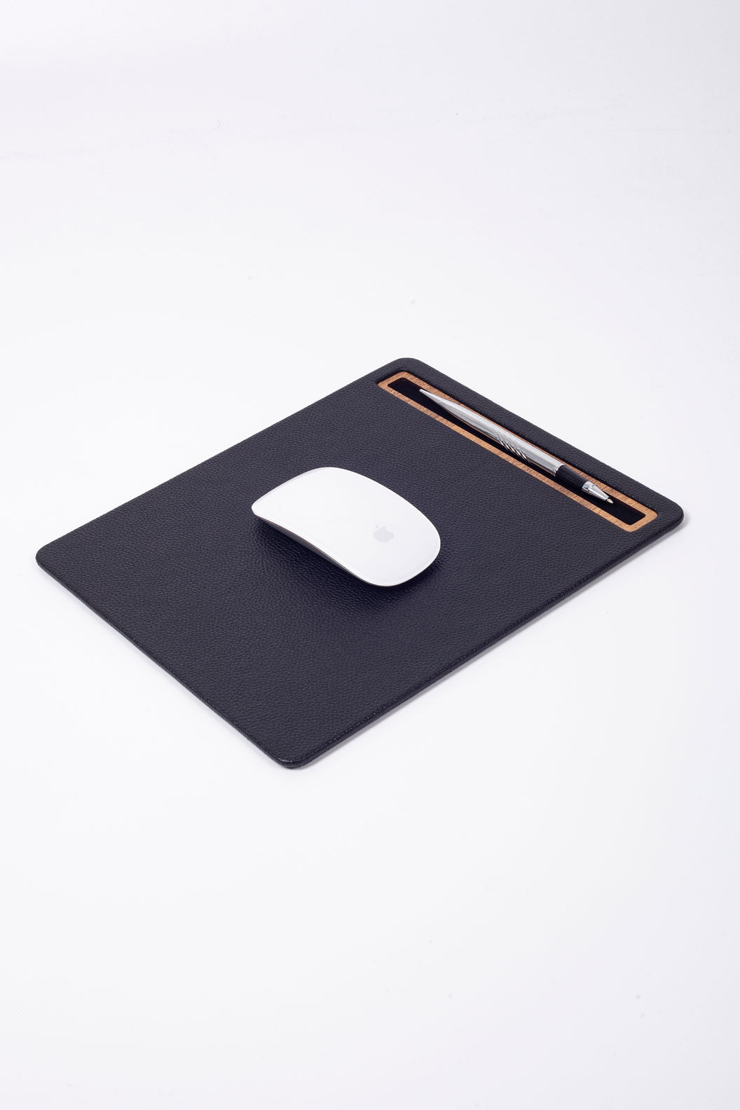 Deri Mousepad Siyah Ahşap Detaylı