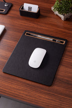 Deri Mousepad Siyah Ahşap Detaylı