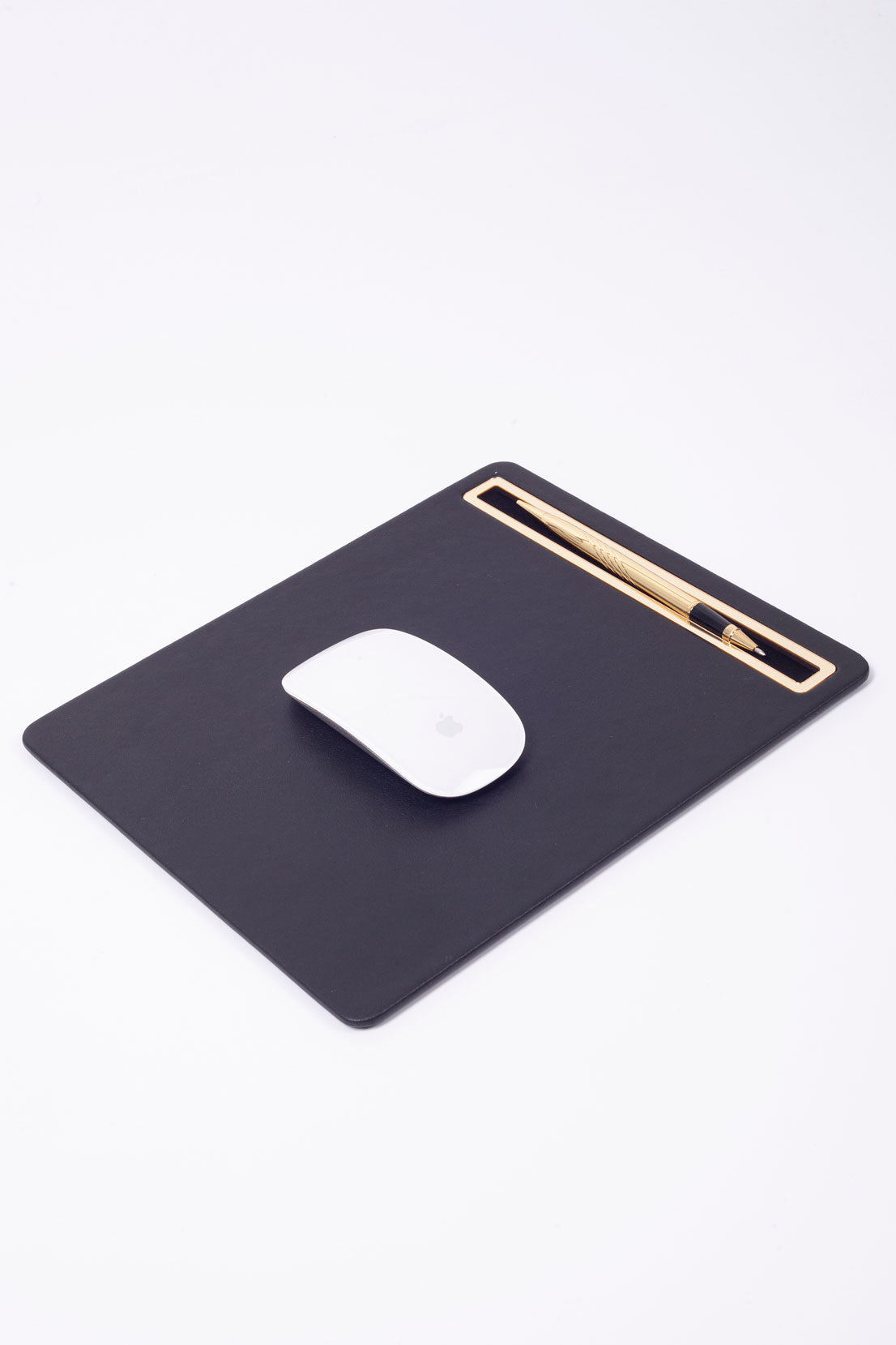 Deri Mousepad Düz Siyah Gold Detaylı