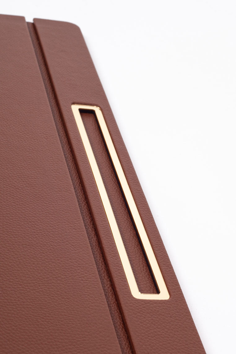 Deri Kapaklı Masa Sümeni Taba Gold Detaylı 50x35cm