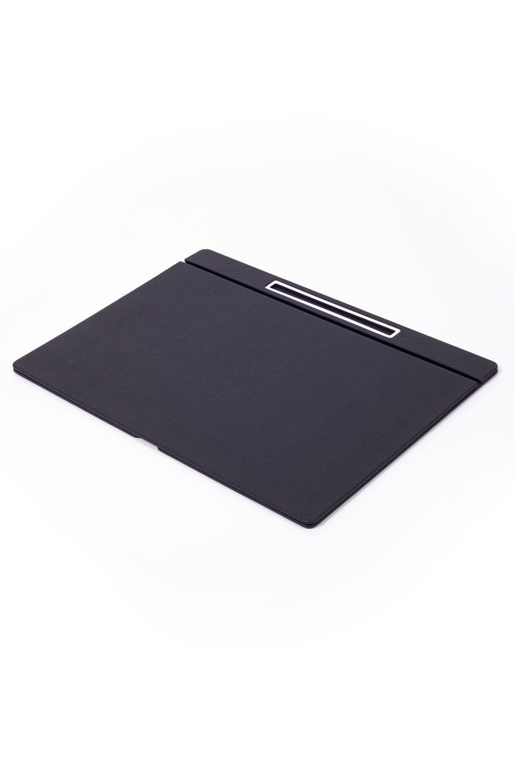 Deri Kapaklı Masa Sümeni Siyah Krom Detaylı 50x35cm