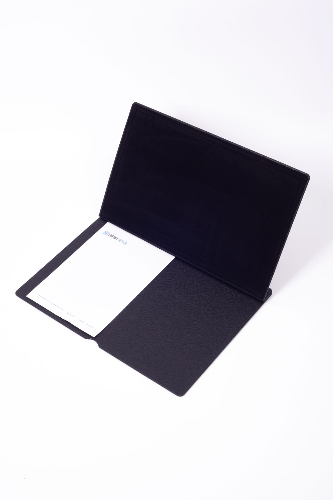 Deri Kapaklı Masa Sümeni Siyah Ahşap Detaylı 50x35cm