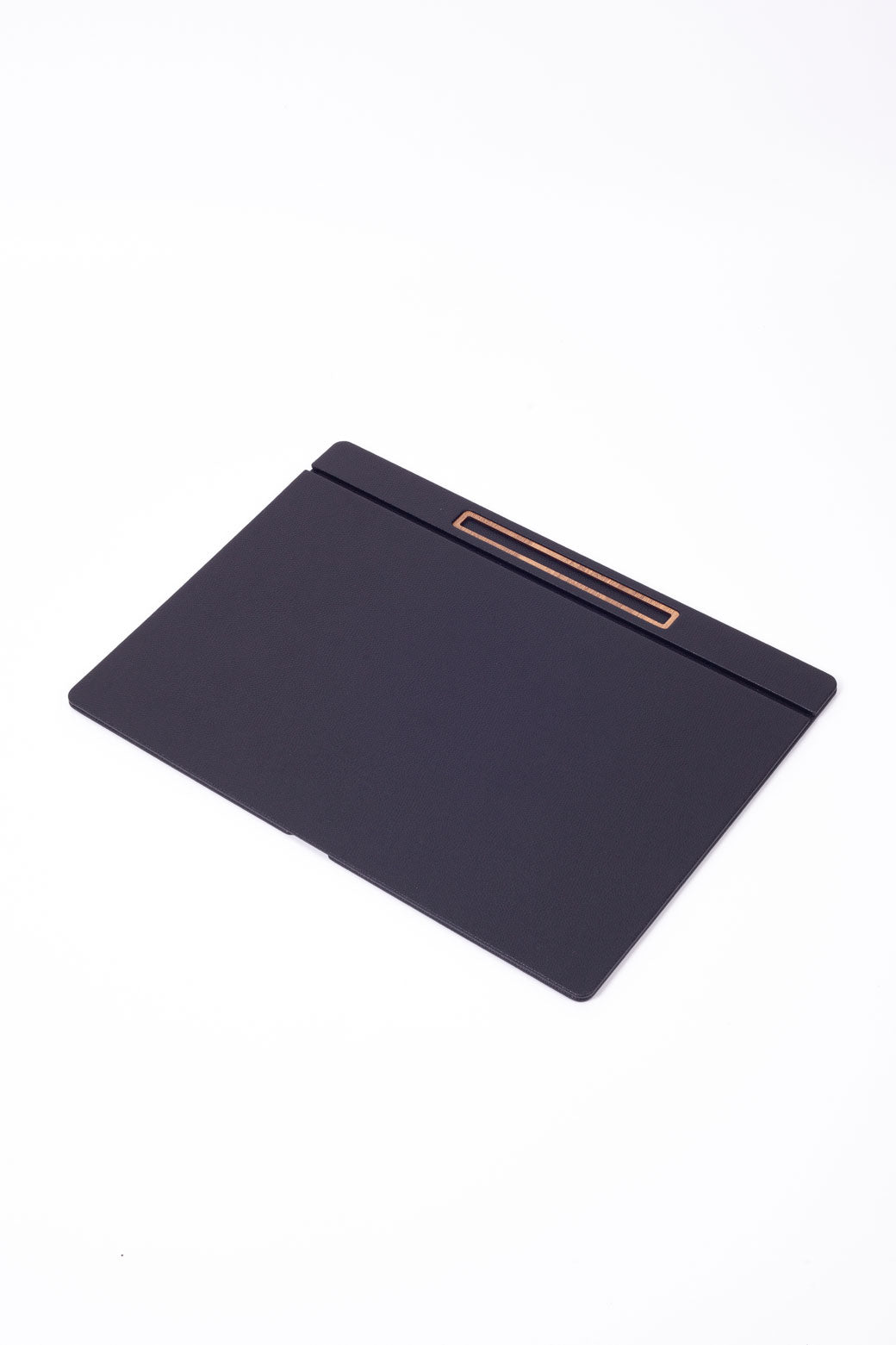 Deri Kapaklı Masa Sümeni Siyah Ahşap Detaylı 50x35cm