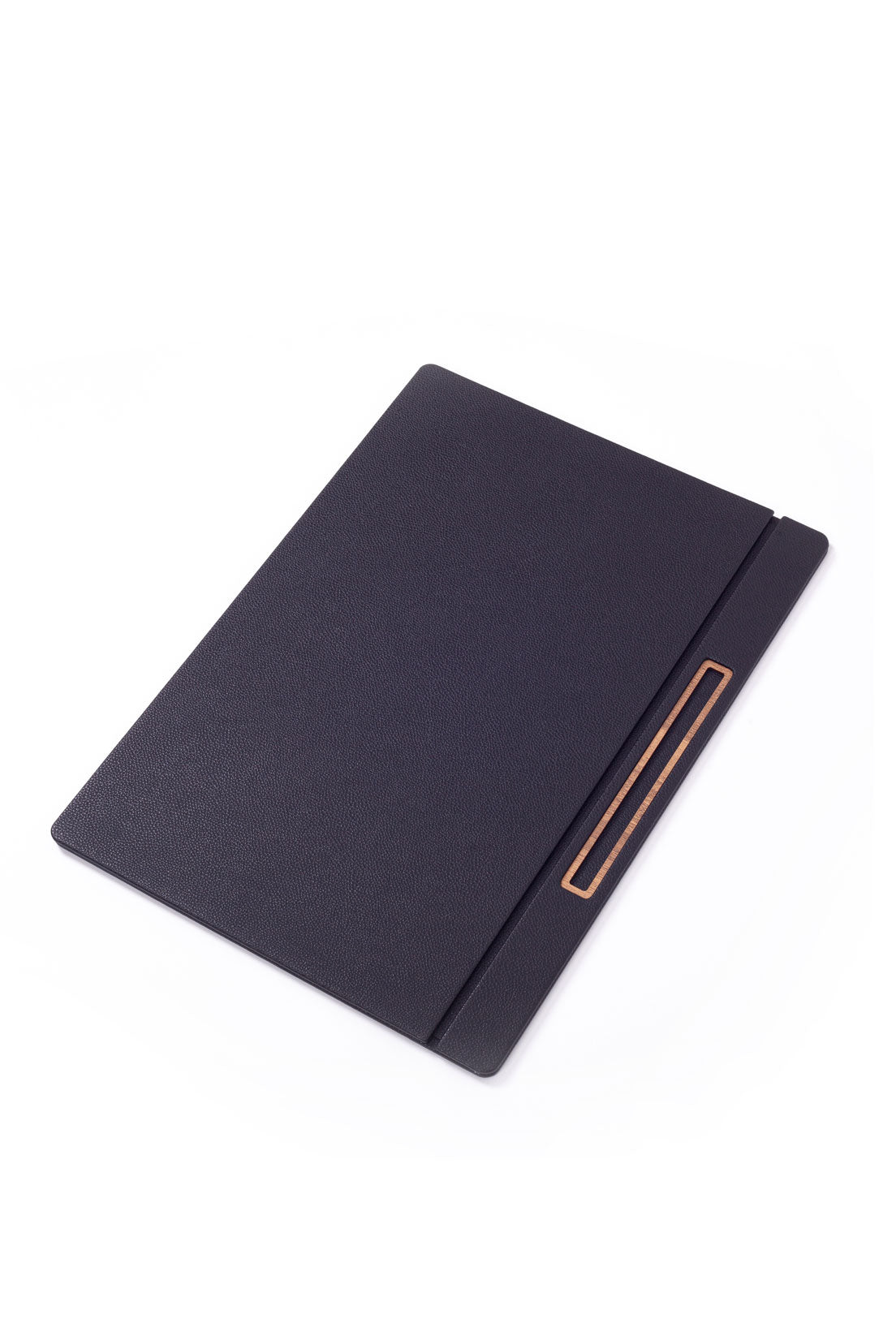 Deri Kapaklı Masa Sümeni Siyah Ahşap Detaylı 50x35cm