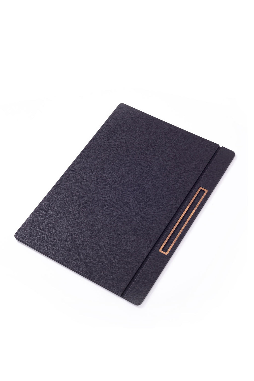 Deri Kapaklı Masa Sümeni Siyah Ahşap Detaylı 50x35cm