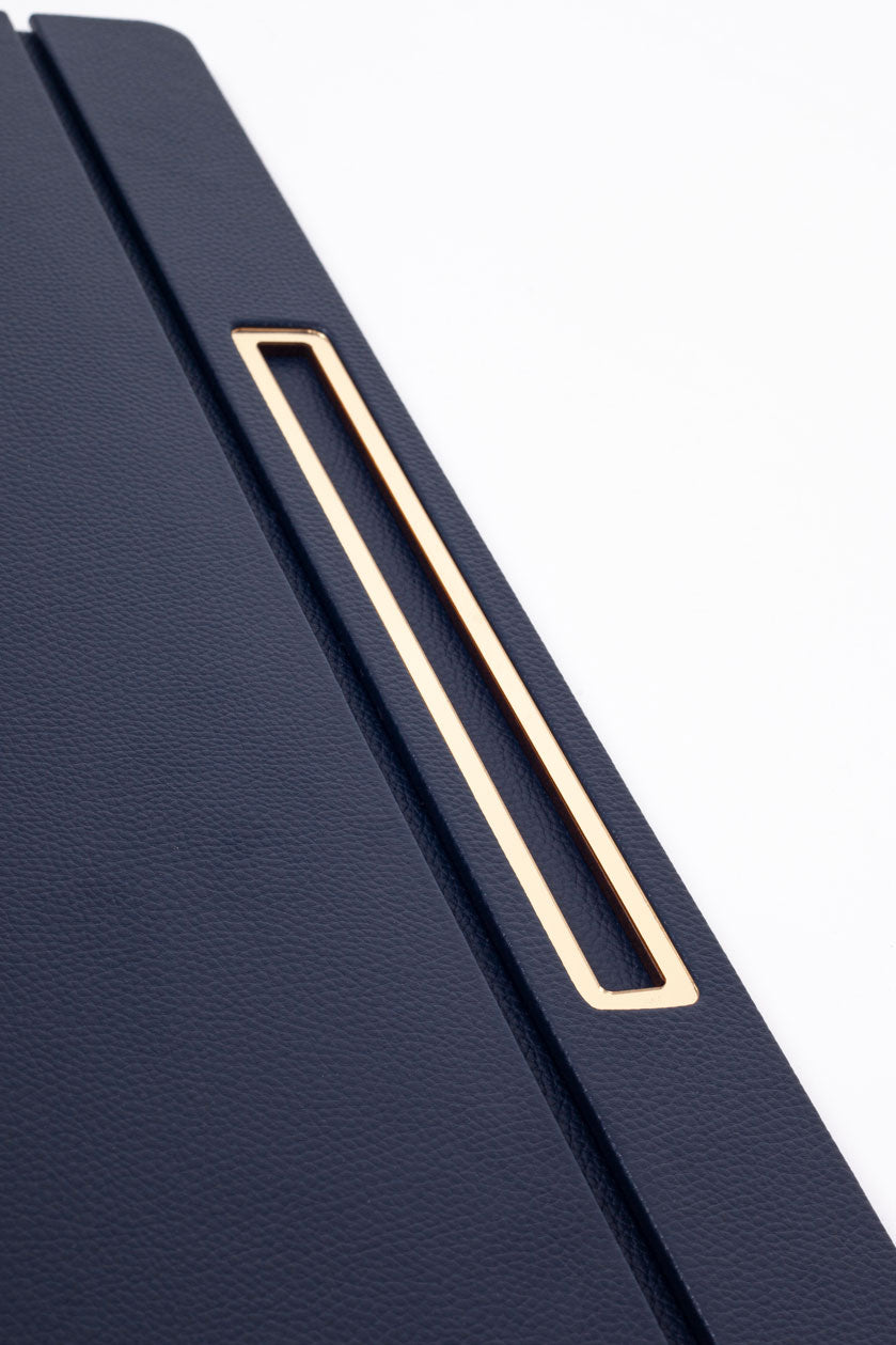 Deri Kapaklı Masa Sümeni Lacivet Gold Detaylı 50x35cm