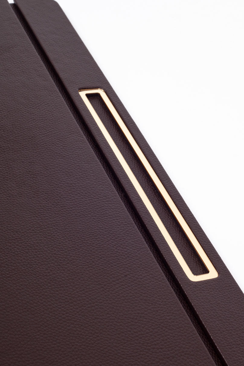 Deri Kapaklı Masa Sümeni Kahve Gold Detaylı 50x35cm